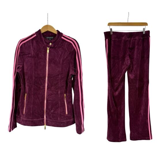 Boston Proper Burgundy Pink Velour Track Suit Set Workout Warm Up Womens Medium - Picture 1 of 14